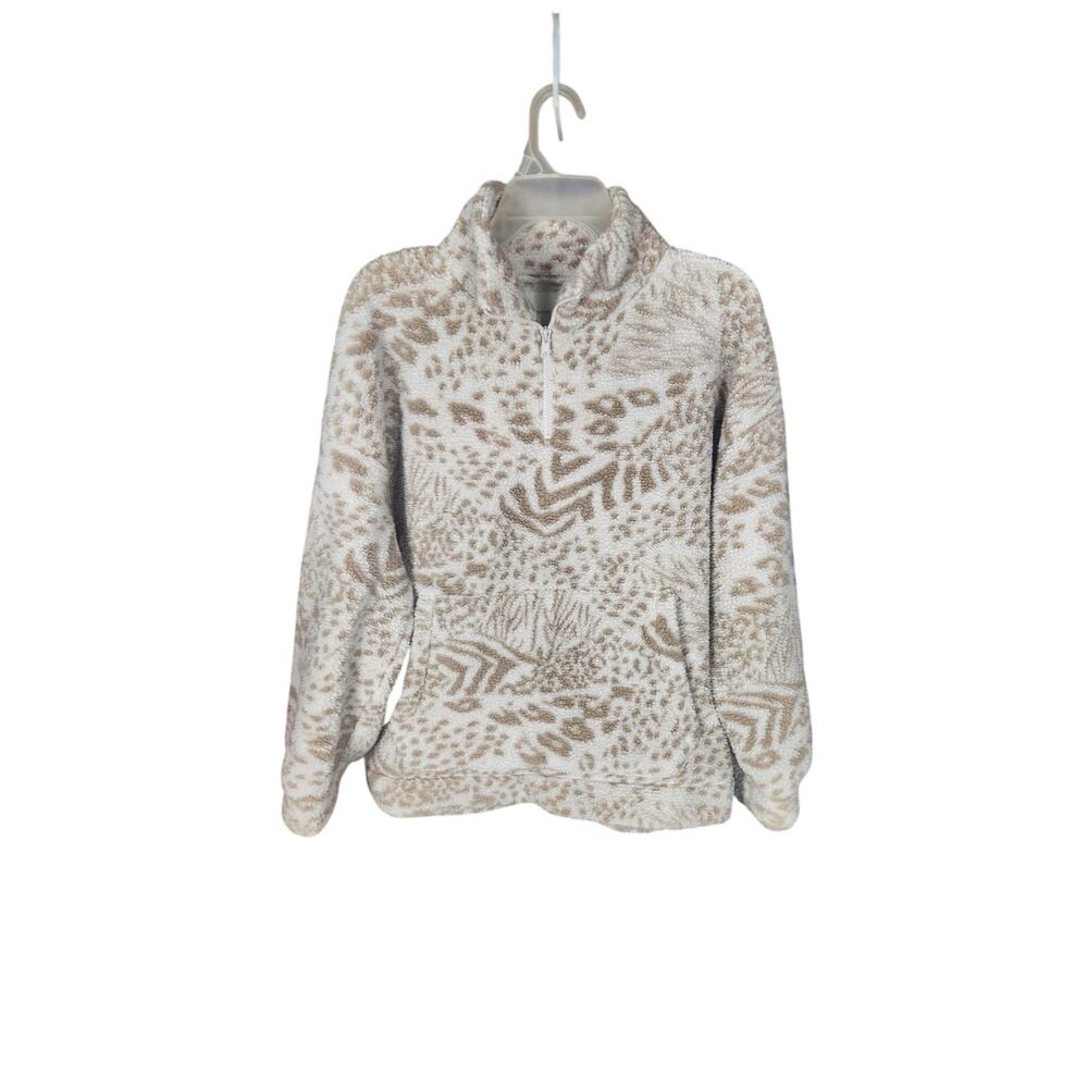 American Eagle Outfitters Cream & Tan Animal Print Half-Zip Fleece Pullover